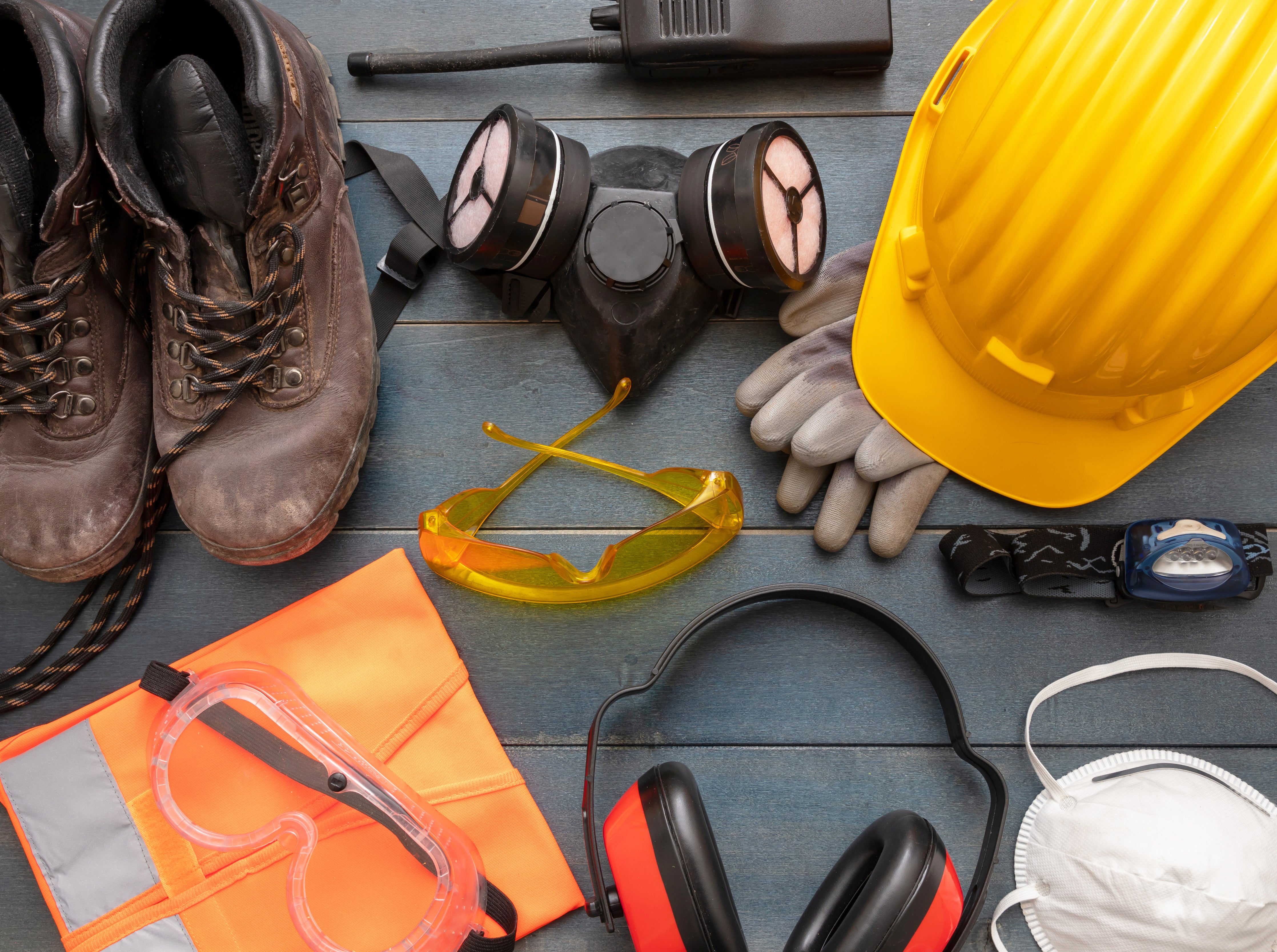 Work safety protection equipment background when using a leaf blower. Schröder