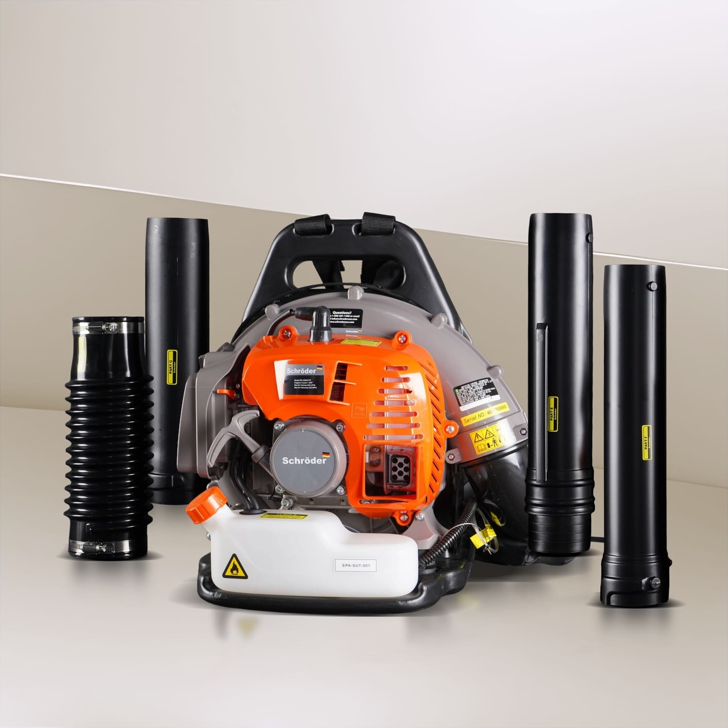 SCHRÖDER SR4800 backpack leaf blower with access to YouTube training videos for setup and maintenance education