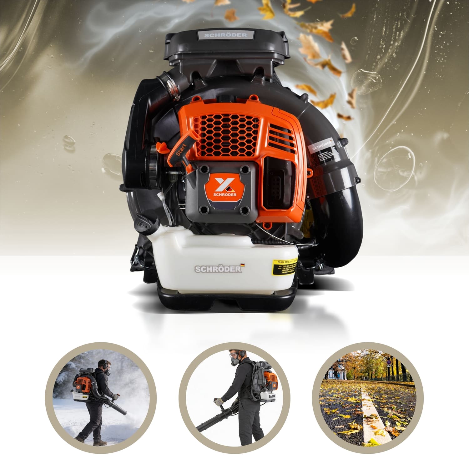 SCHRÖDER SR-9900X backpack leaf blower used for residential, commercial, and industrial cleanup