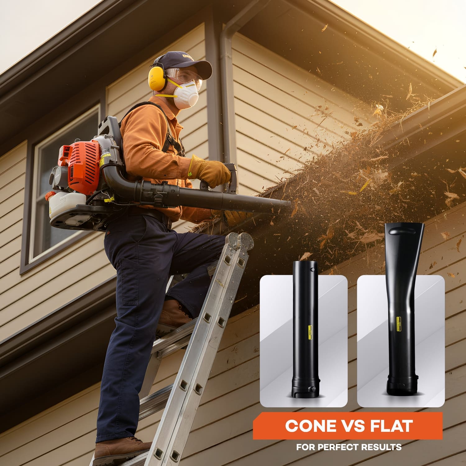 SR4800 backpack leaf blower cone nozzle and flat nozzle attachment comparison for varied clearing applications