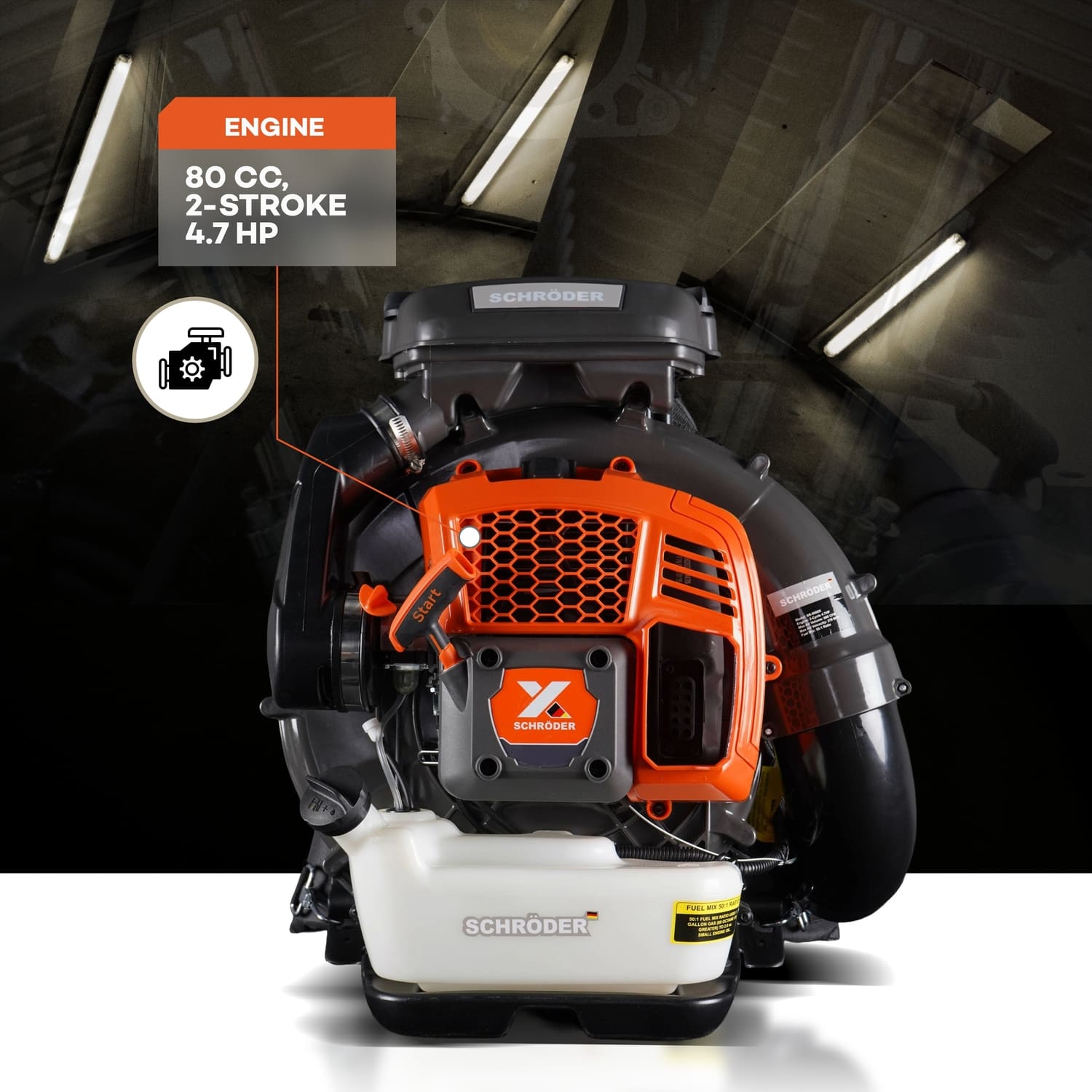 SCHRÖDER SR-9900X backpack leaf blower with convenient throttle control on the blower tube