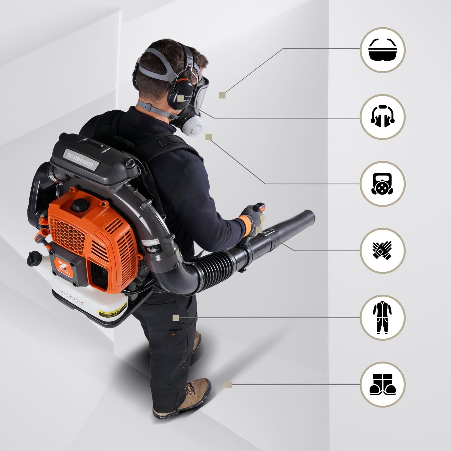 Safety tips for operating the SCHRÖDER SR-9900X backpack leaf blower with protective gear